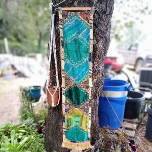 Kantha Style Embroidered Tapestry Wall Art, Scarf or Table Runner